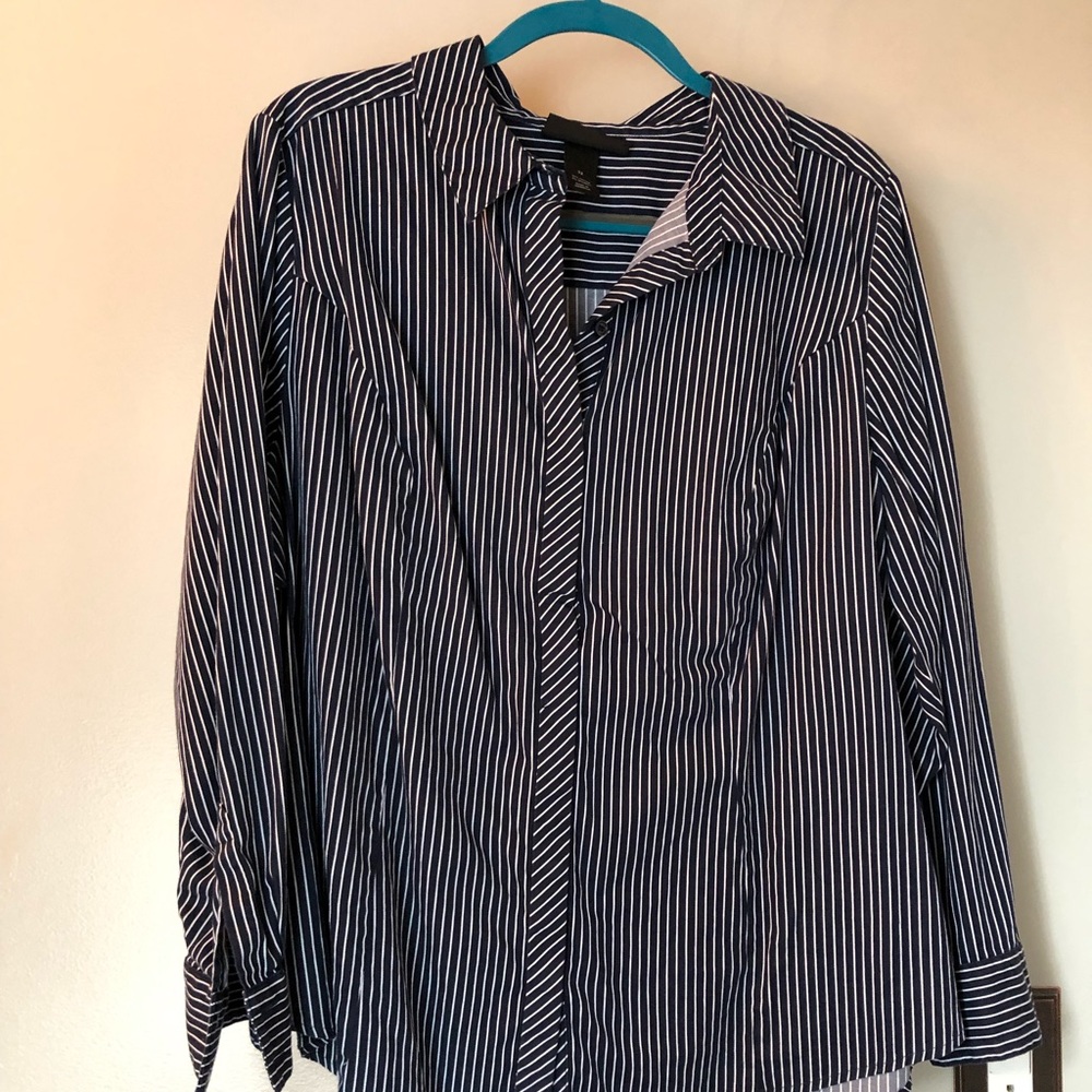 Navy/white pinstripe Lane Bryant button down shirt